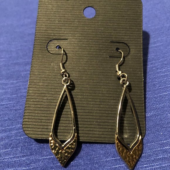 Dazzle Them Gems Jewelry - Silver and Gold Mixed Metal Triangle Dangle Earrings